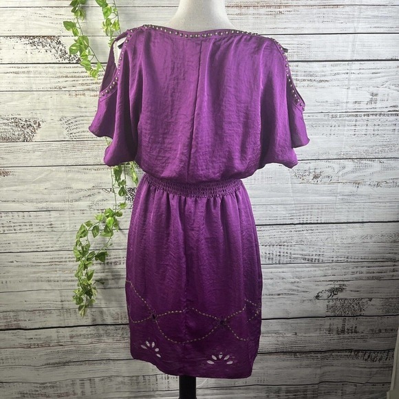 Laundry Shelli Segal Dress Small Purple Sequins Boho Floral Embroidery Knee - Picture 13 of 14